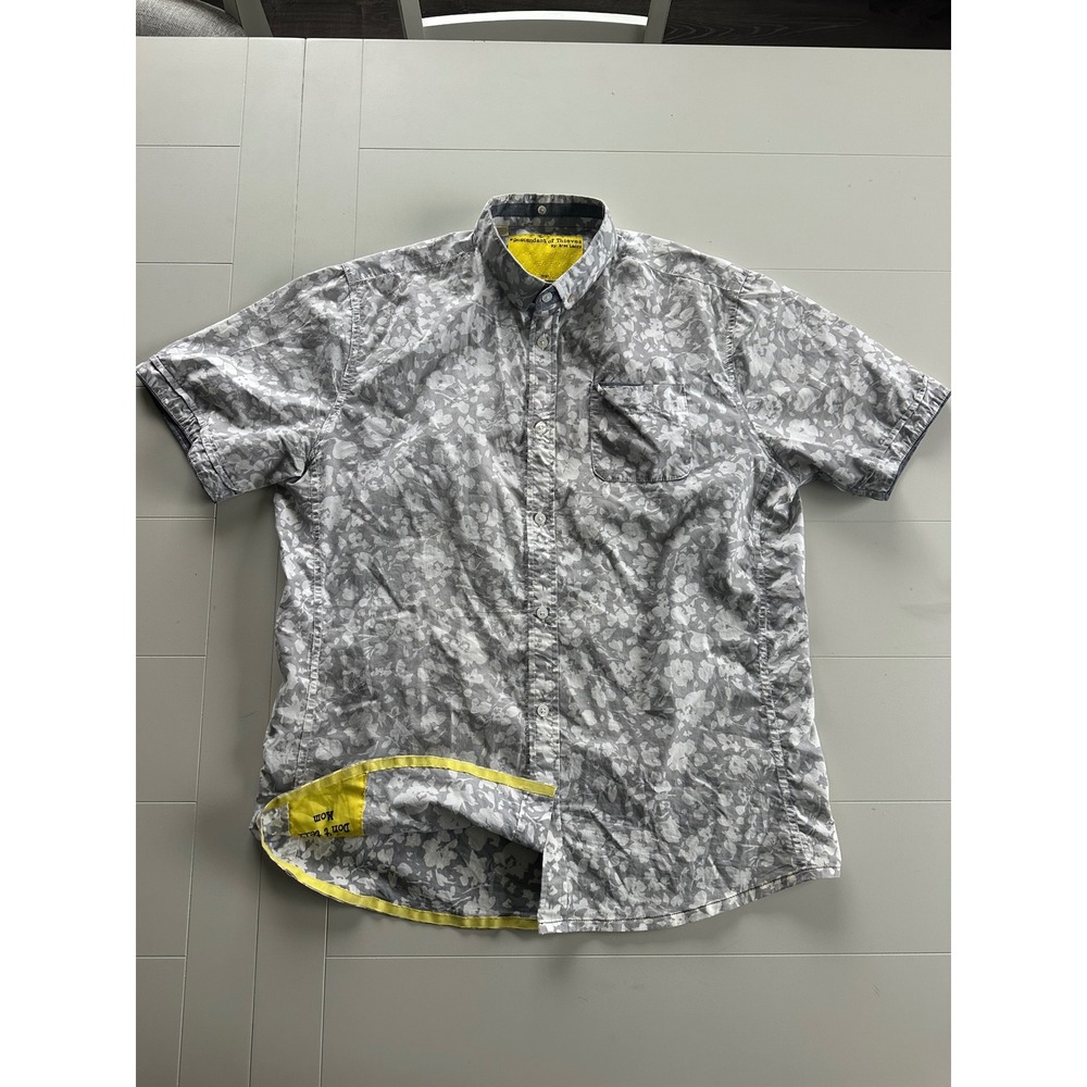 Descendant of Thieves Mens Grey Floral Button Down Shirt Short Sleeve Size Large